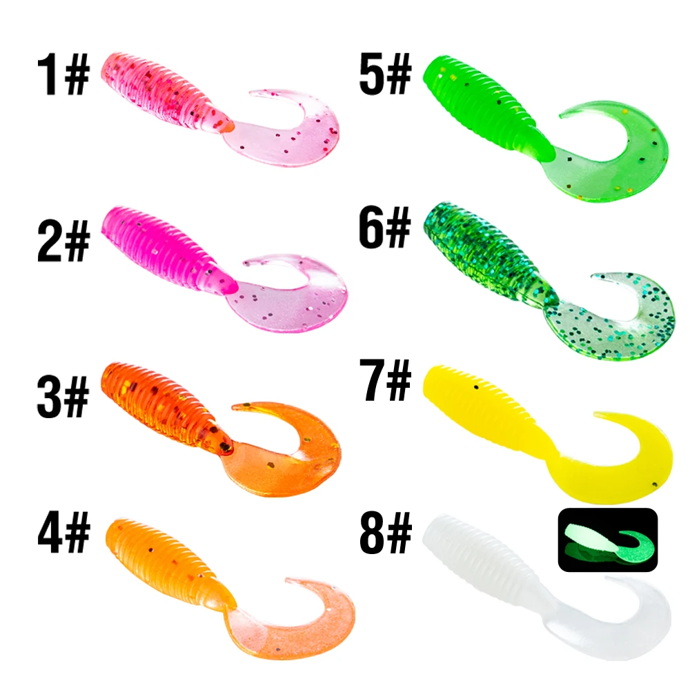 50 Stück Grub Curly-Tail Köder 2,5cm 8 Farben Wurm-Swimbait Schwimmende Wobbler Silikon Kunstköder Topwater – Detail 2