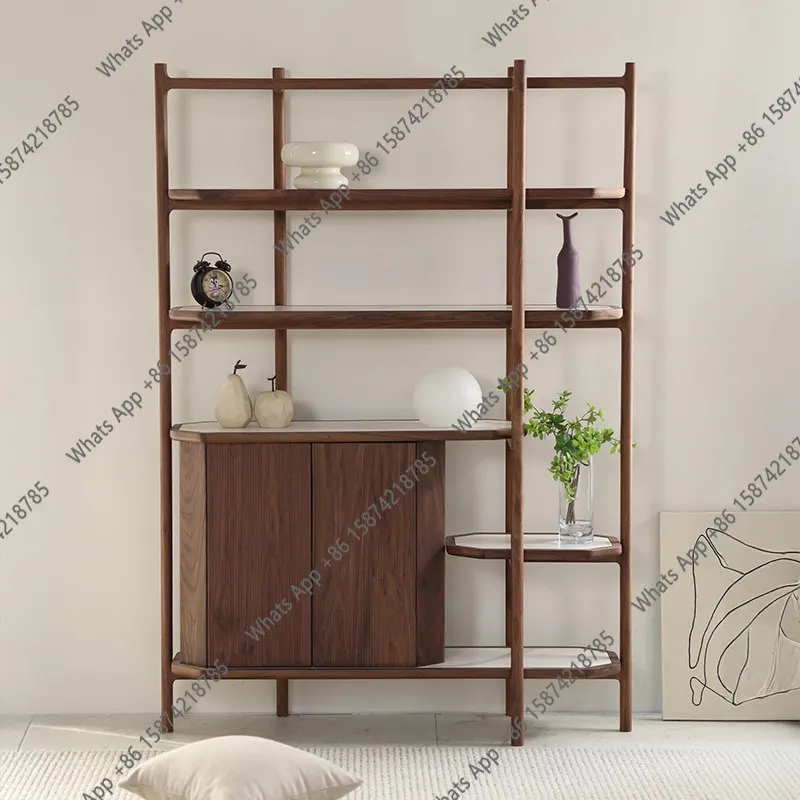 Italian solid wood bookcase multi-layer large-capacity locker living room shelf bookshelf floor decorative cabinet