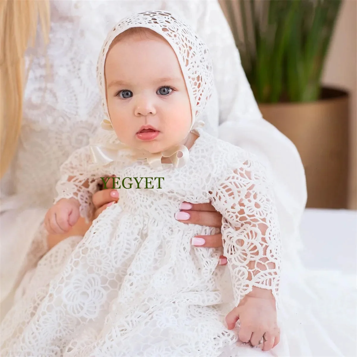 

White Baptism Dress for Baby Girl Flower Girls Dresses Lace Long Sleeve Outfit Christening Gowns Toddler Blessing Dress