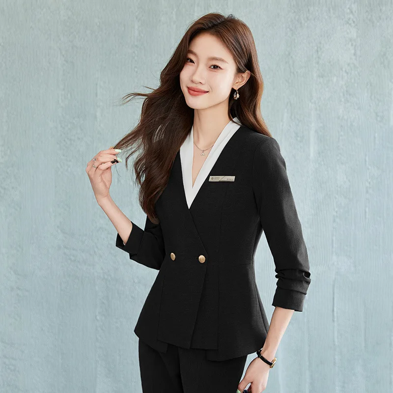 Gray Suit Women's Business Wear Spring and Autumn New Work Clothes Jewelry Store Manager Formal Suit Front Stage Work Wear Cloth