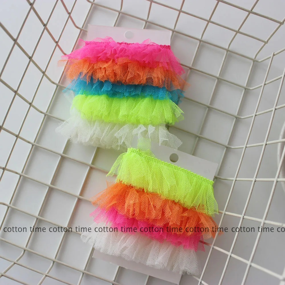 3/10 Meters Elastic Mesh Trim 3cm Neon Fringed Lace Colorful Trimming DIY Sewing Clothes Bag Shoes Accessory