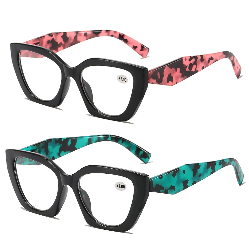 Fashion Large Cateye Reading glasses Polygon Leopard Reader Multicolor Flexible Presbyopic Eyewear