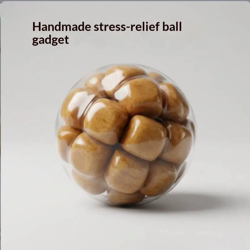 Handmade Wooden Noisy Ball Squeezable Toy Creative Stress Relief Fidget Squeeze Ball Decompression Toy For Anxiety Relaxation