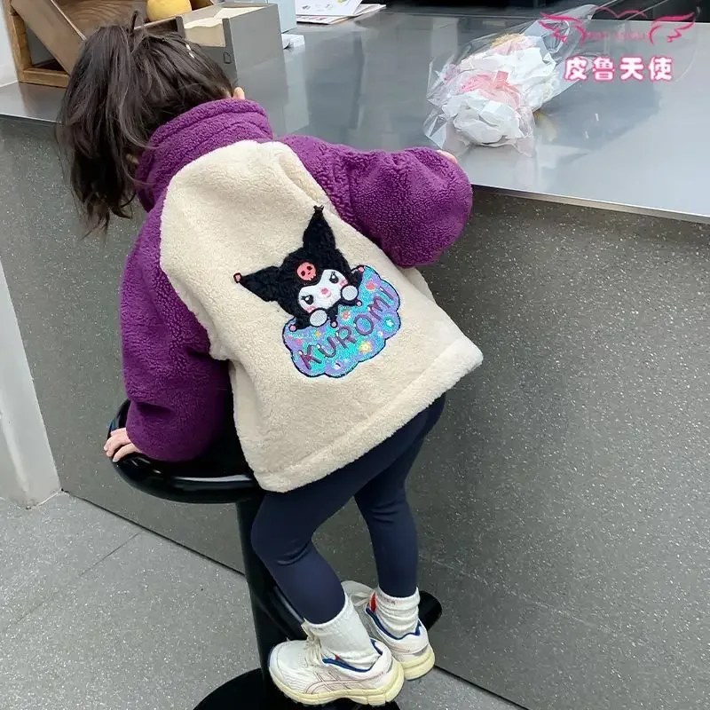 

Sweet My Melody Kuromi Anime Kawaii Sanrio Long Coat Autumn Winter Cute Cartoon Children Jacket Cashmere Clothes Gifts for Kids