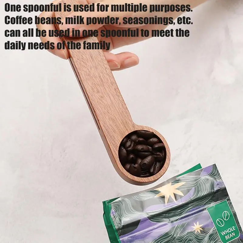 Wooden Spoon For Measuring Tea Coffee Dual Use Reusable Chip Bag Sealing Stick Coffee Bean Bar Kitchen Home Tool Measuring Cup