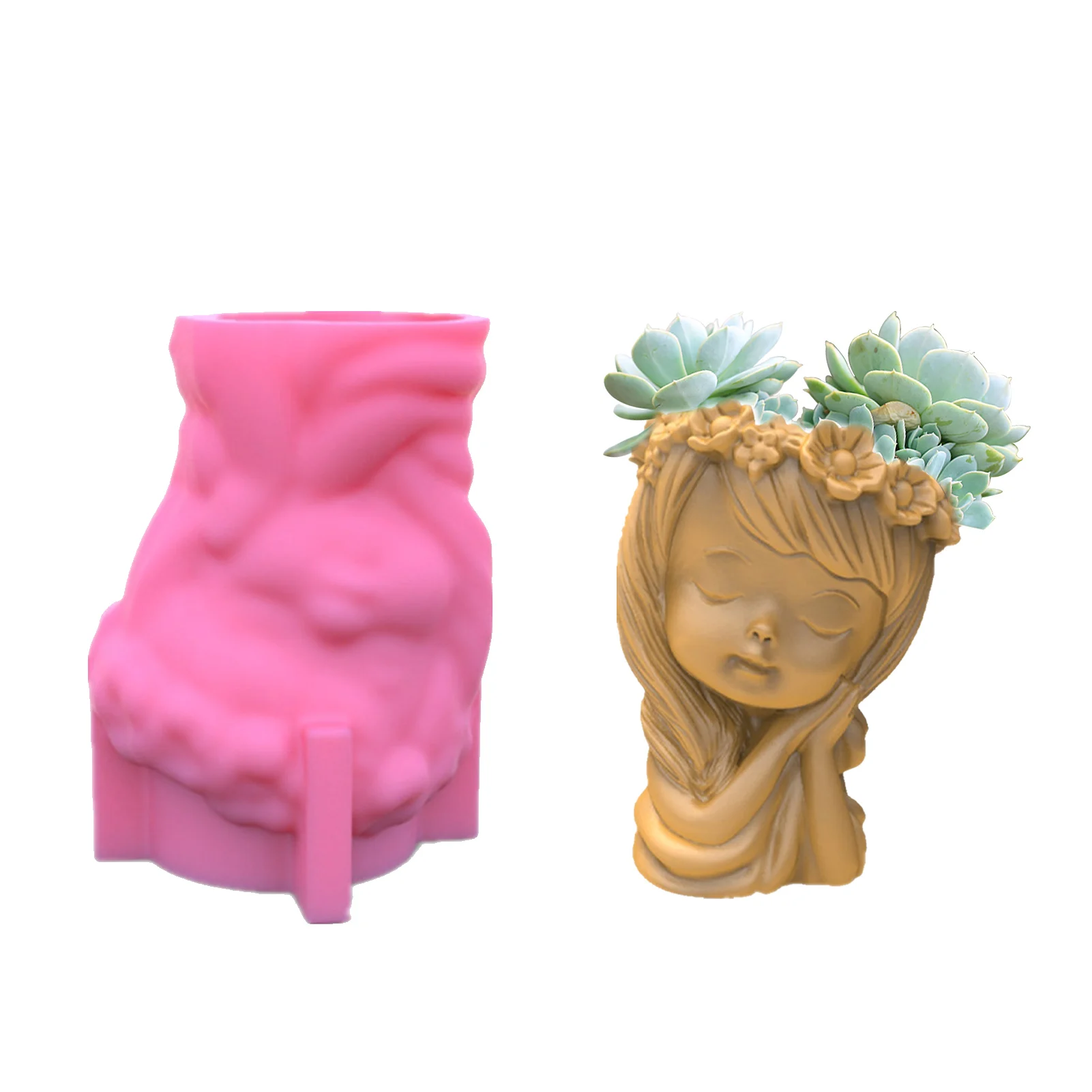 3D Sleeping Girl Head Cement Vase Mould DIY Concrete Flower Pot Silicone Planter Molds Garden Decorating Craft