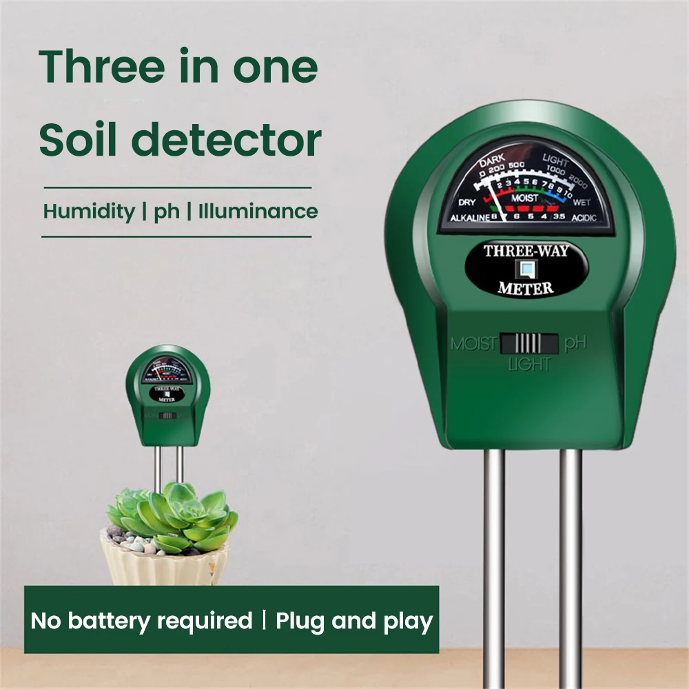 3 in 1 Soil PH Meter Flower Pot Hygrometer Soil Tester Plants Growth Moisture Light Intensity Meter Instrument Garden Plant Tool