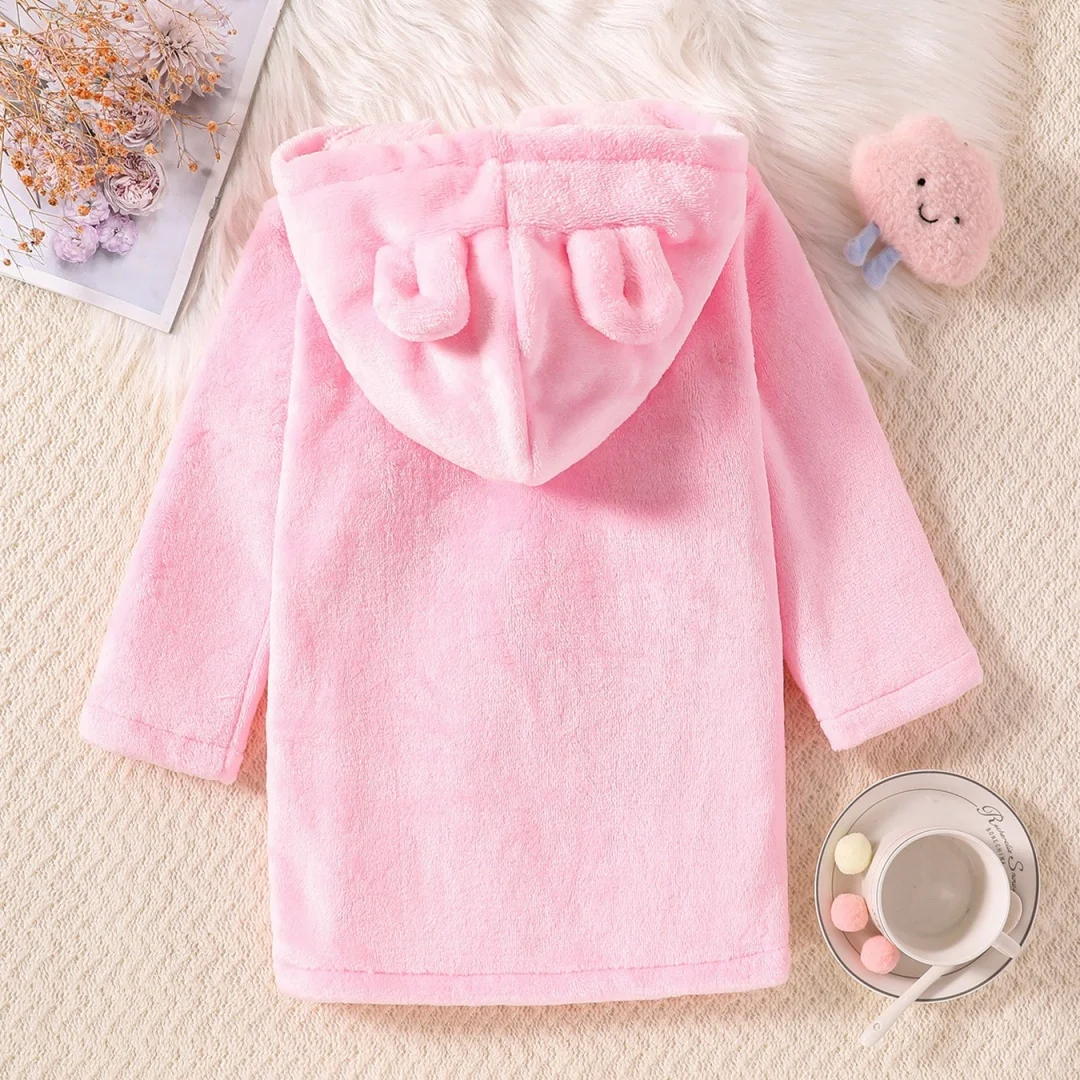 Winter Coral Fleece Kids Bathrobe Unisex Cartoon Print Keep Warm Robes 2-6Y Children Soft Home Garment  Bathrobe