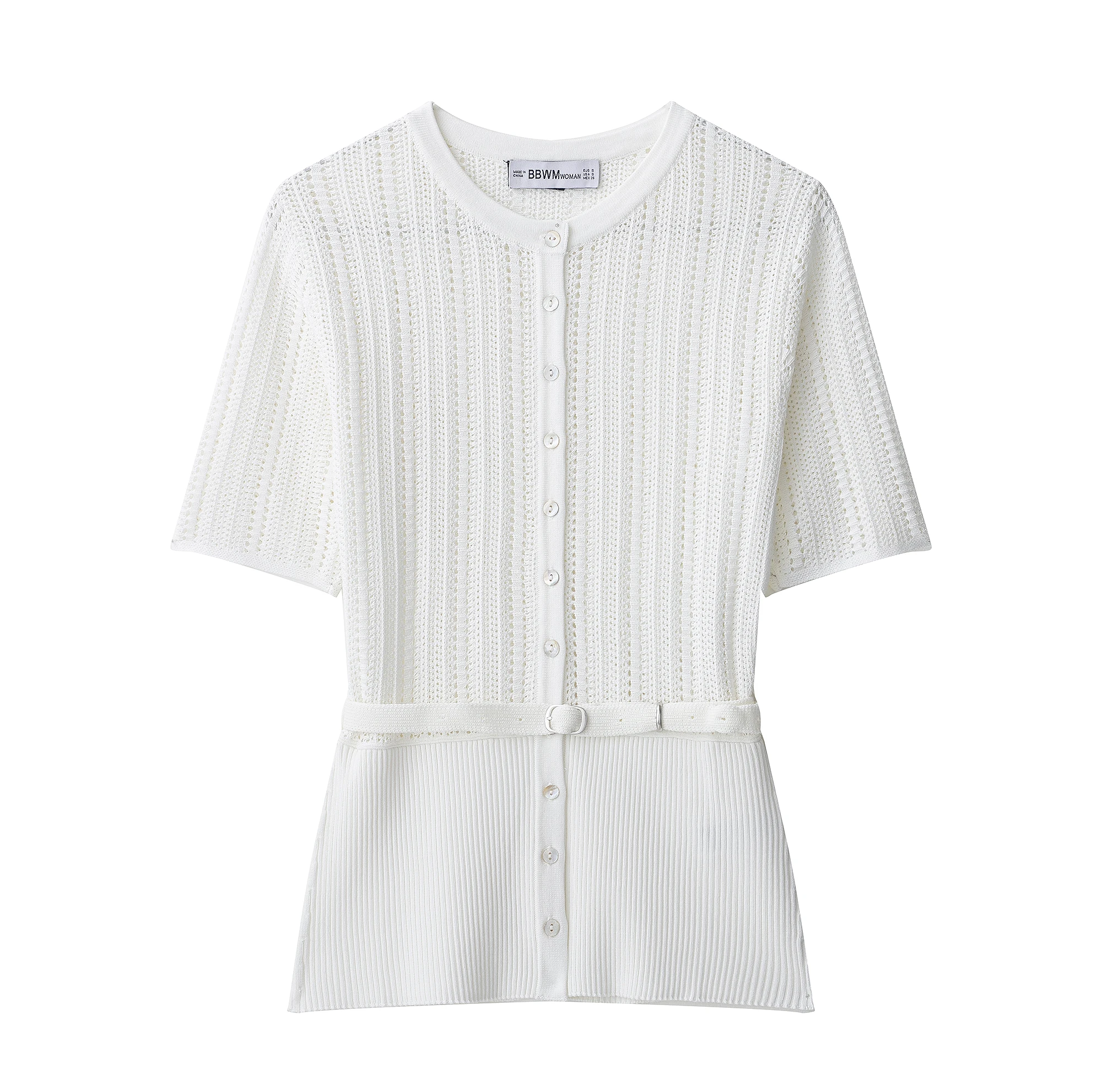 

2025 summer new product women's clothing fashion belt simple jacquard mesh knitted casual jacket