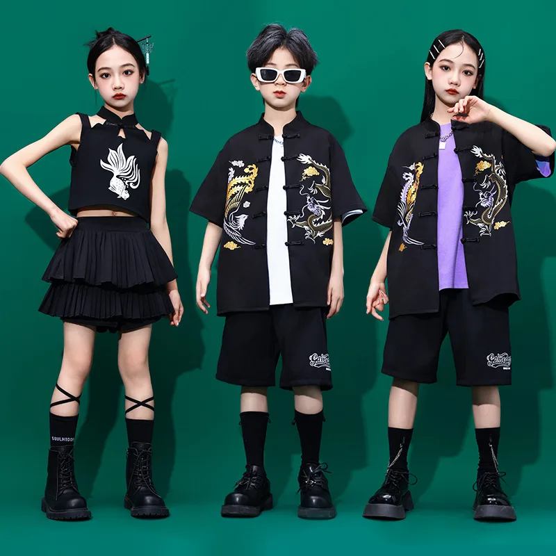 Children's Hip Hop Dance Performance Clothes Boys' Fashion Street Dance Costumes Girls Expose Belly Button Chinese Hanfu