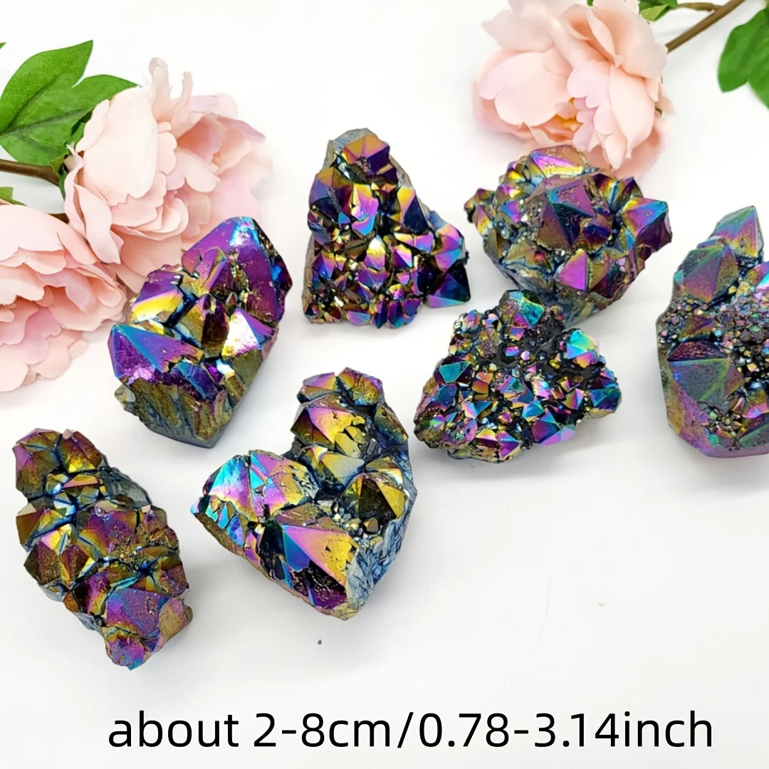 1pc Rainbow Aura Quartz Cluster, Titanium Rainbow Aura, Titanium Aura Quartz Cluster, Bohemian-style Home Decoration Stones