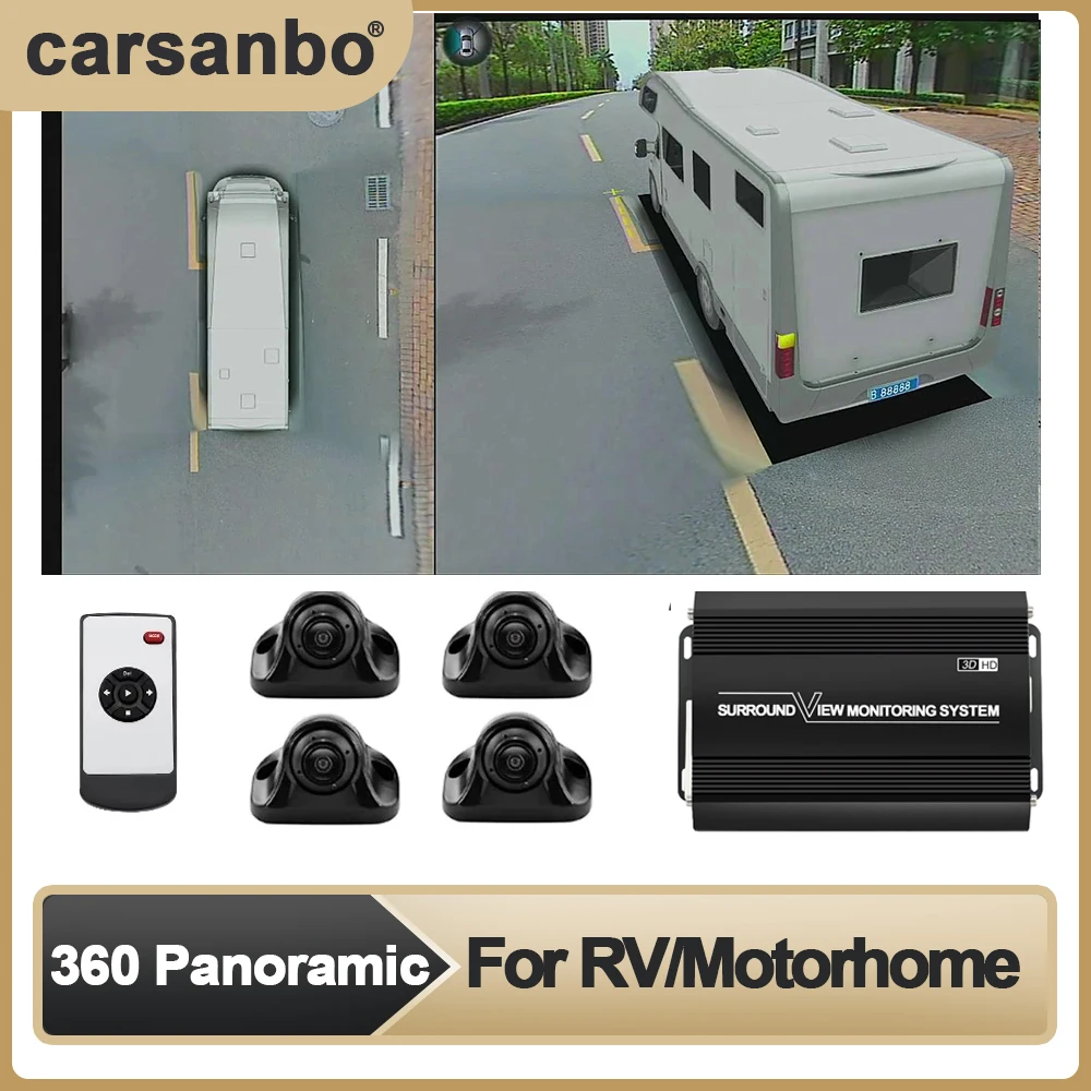 Carsanbo 360° Around view Surround Camera Car System Panorama Bird\'s Eye View Seamless 3D 1080P Recorder Bus Truck RV Motorhome