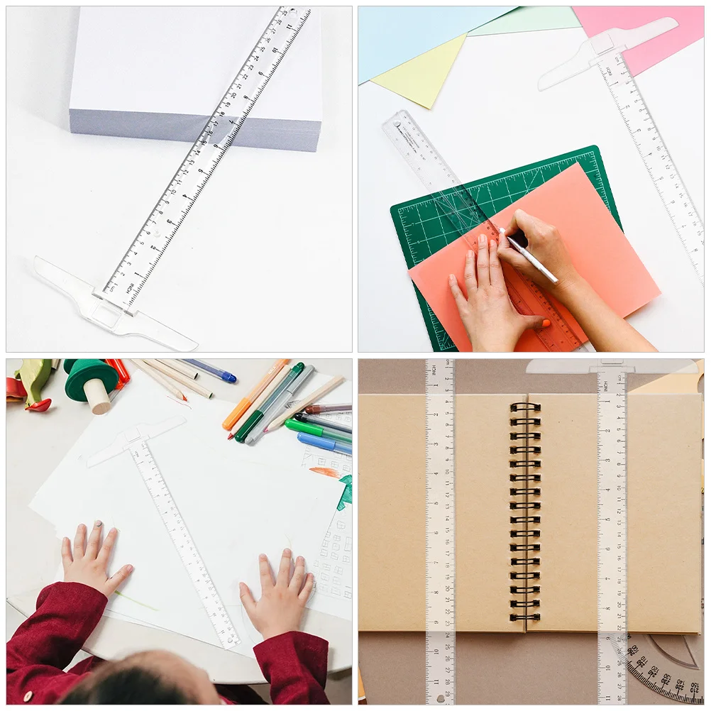 

4Pcs Transparent T-Square Ruler Art Drawing Drafting Supplies Versatile Accurate Lightweight Academic Engineering