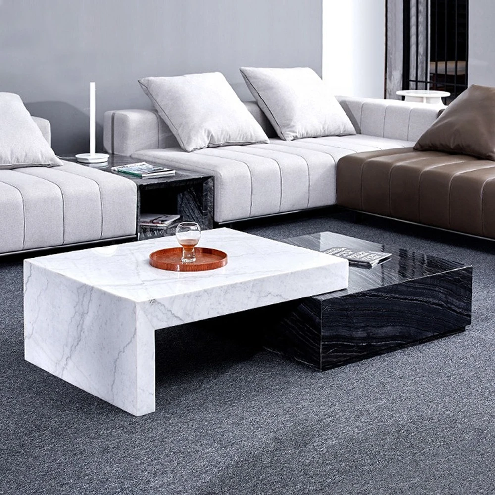 Modern stone center table natural green marble coffee table luxury extendable tea table living room