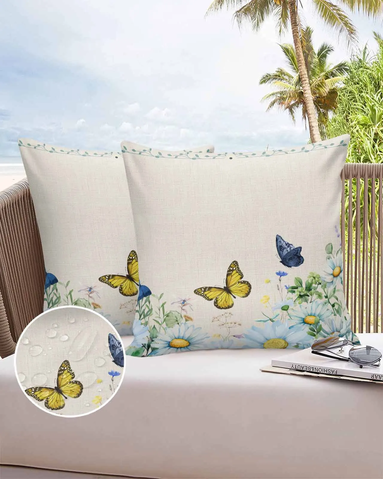 2/4PCS Watercolor Plant Butterfly Waterproof Cushion Cover For Home Decoration 40/45/50/60/66cm Pillowcase