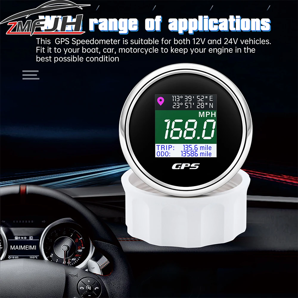 

52 мм цифровой GPS-спидометр TFT экран KMH MPH узлы датчик скорости с GPS-антенной для лодки, автомобиля, одометра, поездки