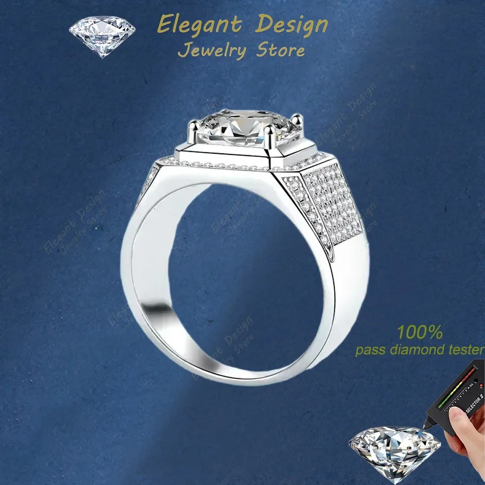 

Elegant Store Mens White Gold 18K Moissanite Rings, 2/5 Carat Certificate Luxury Ring for Boyfriend Lover Wedding Band Gift