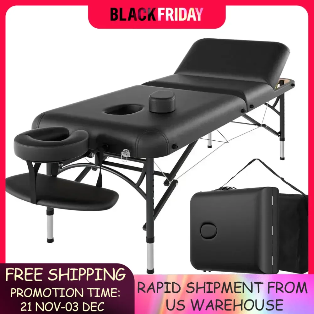 

Massage Table Portable 3 Folding Lightweight Facial Salon Spa Tattoo Bed Height Adjustable with Carrying Bag & Aluminium Leg