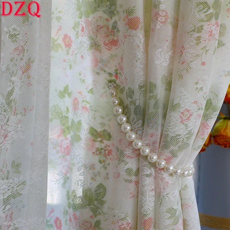 

Idyllic Rural Flowers Window Tulle Door Curtains Elegant Floral Double Layer Lace Curtains for Kitchen Balcony #A147
