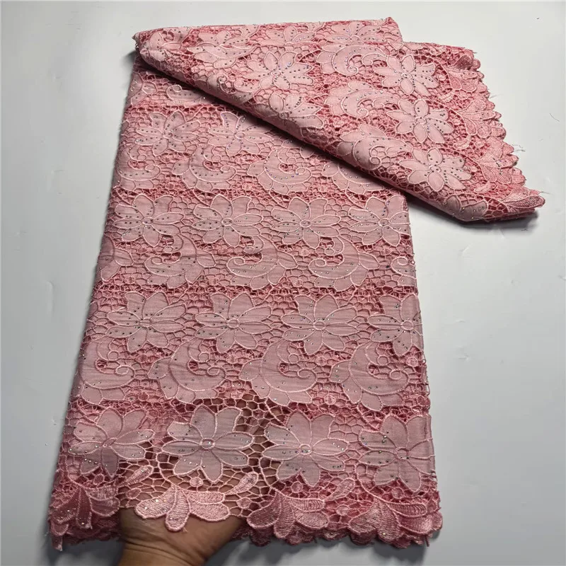 

5 Yard Pure Color soft water soluble French Guipure Lace African Tulle Cord Net Embroidered Fabric For Wedding Party 9L6021601