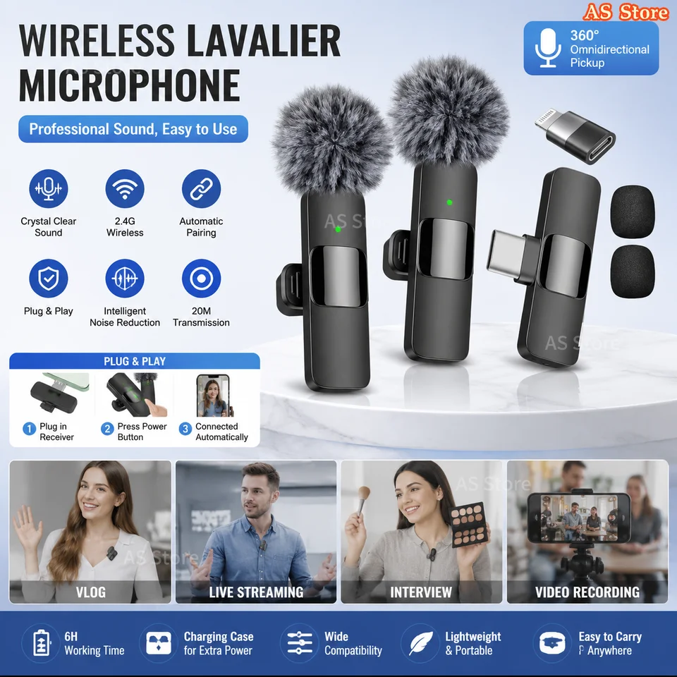 Mini micrófono de solapa inalámbrico, micrófono portátil para transmisión en vivo, juegos, grabación de video, iOS y Android