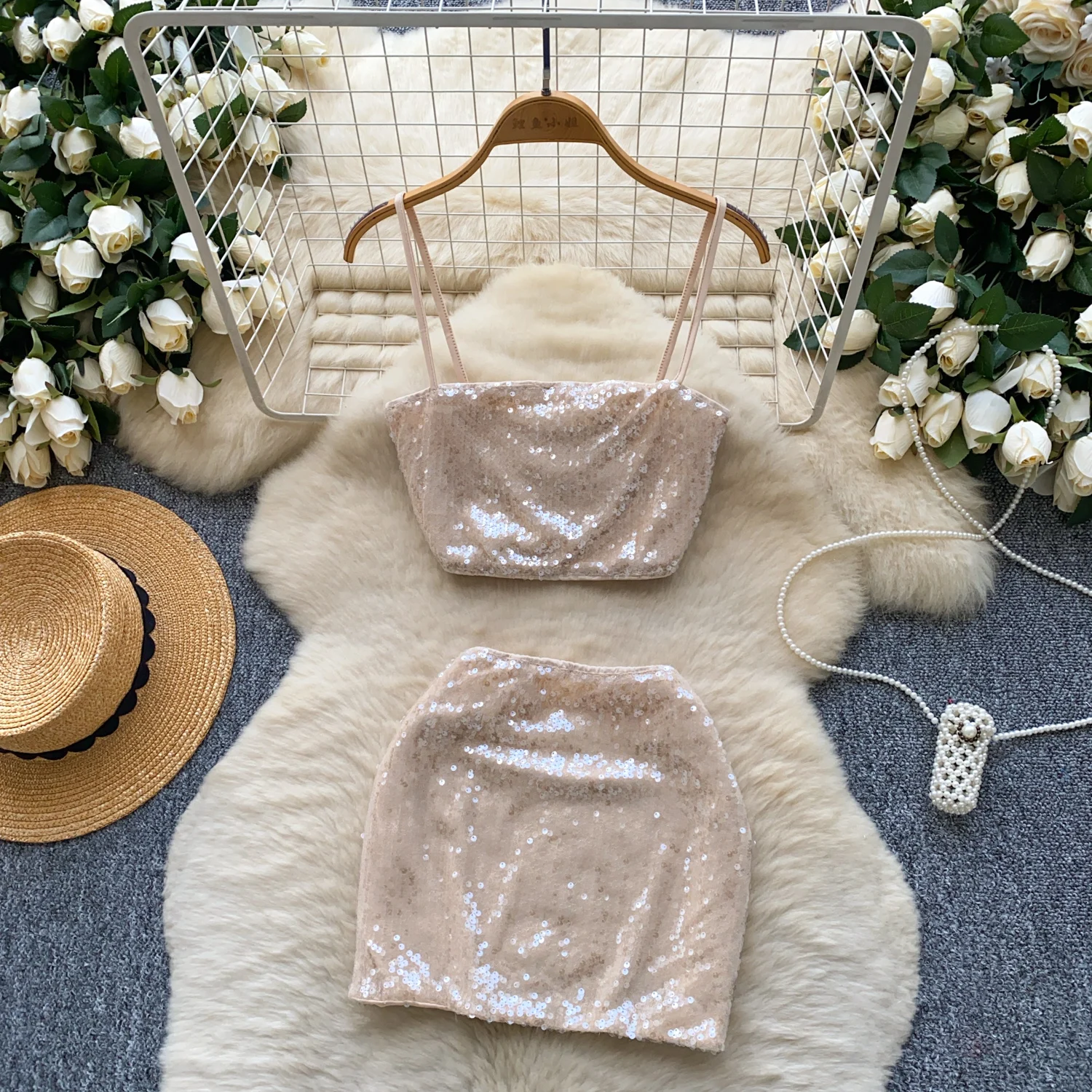 Senhora hotsweet lantejoulas picante menina conjunto roupa feminina irmã sexi festa boate terno feminino na moda festival férias conjuntos de saia superior