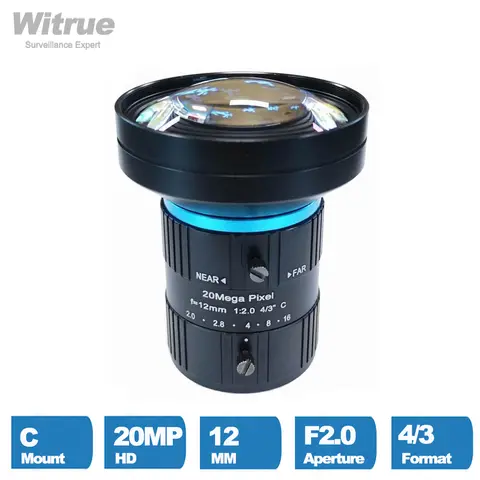 Witrue HD 산업용 CCTV 렌즈 20 메가 픽셀 C 마운트 12mm 4/3
