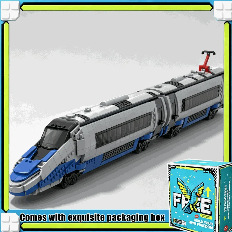 1807PCS High-Speed Express Train Building Blocks Blue Grey Passenger Railcar Model Custom Puzzle DIY Assembly Railway Gift Set