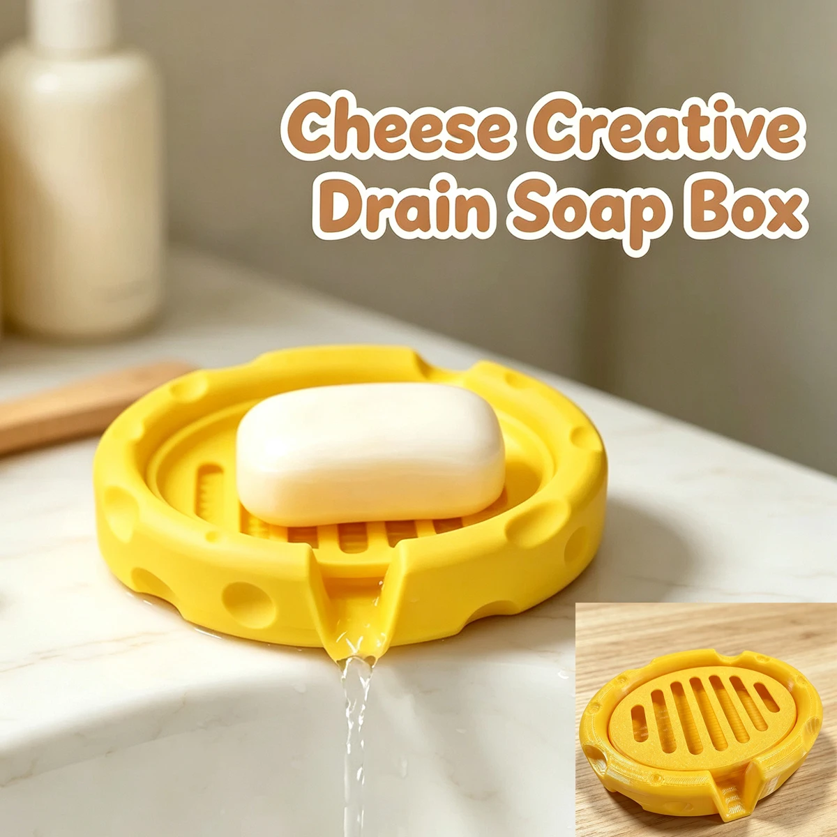 Creative Cheese-Shaped Draining Soap Holder, Household Bathroom Silicone Soap Tray, Automatic Drainage Soap Rack, Cute No-Drill Soap Storage Rack