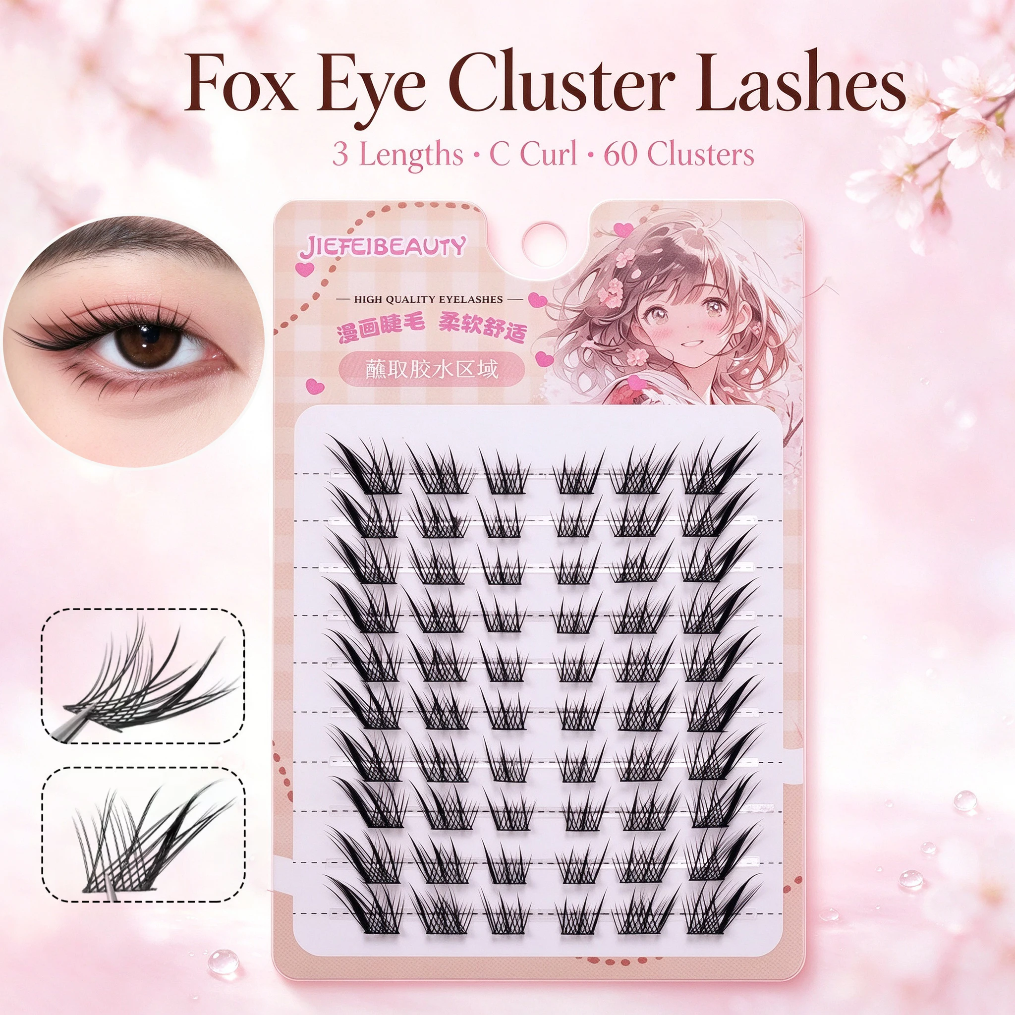 Fox Eye Lash Clusters C Curl 3 Lengths Mixed Manga Wispy Individual Eyelash Extensions Elongated Outer Corner DIY False Lashes
