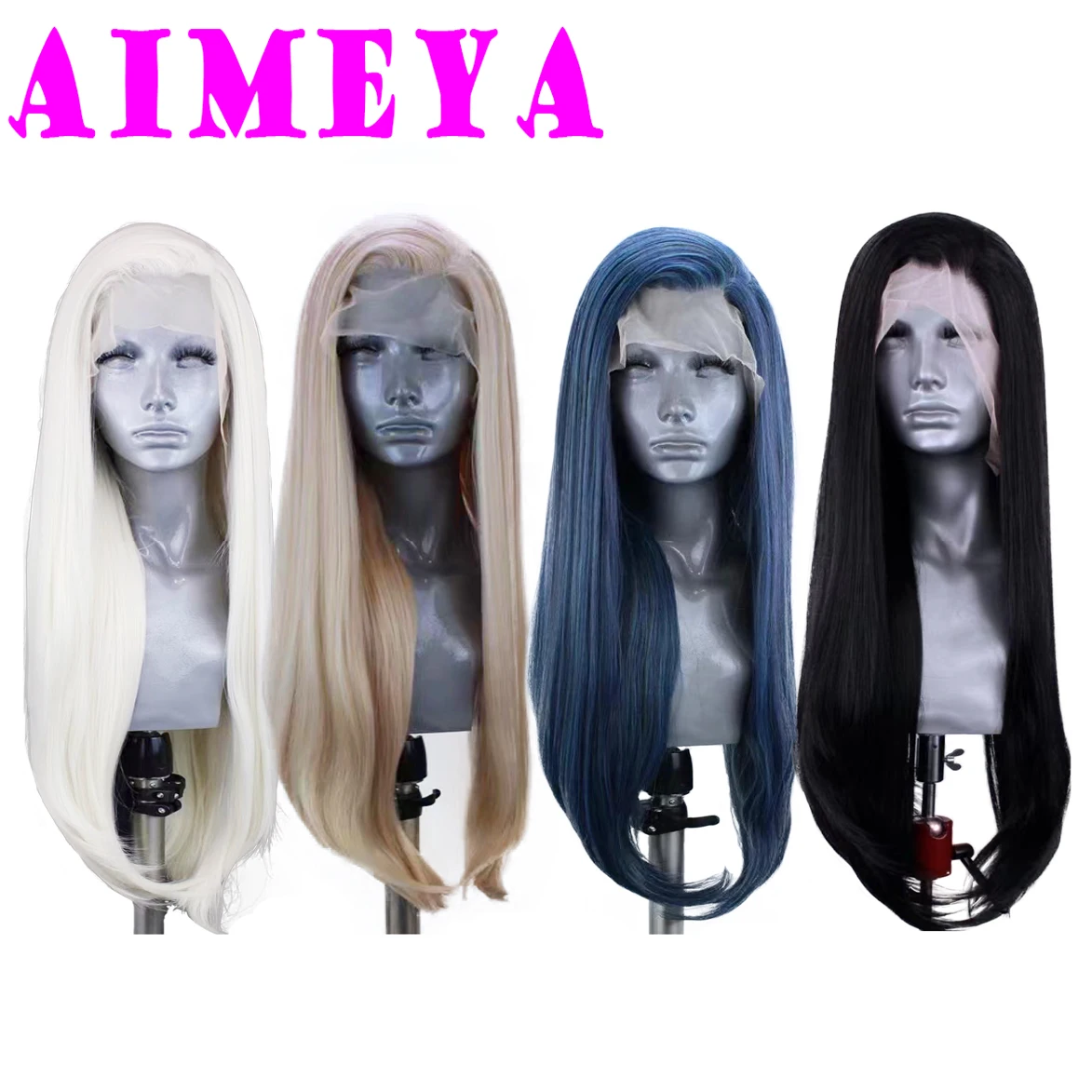 AIMEYA Fahsion Platinum Blonde Wigs for Women Long Silky Straight Synthetic Lace Front Wig Hear Resistant Daily Use Cosplay Wig