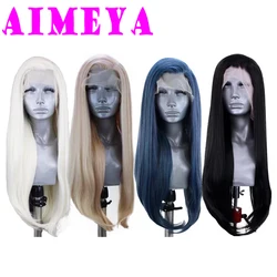 AIMEYA Fahsion Platinum Blonde Wigs for Women Long Silky Straight Synthetic Lace Front Wig Hear Resistant Daily Use Cosplay Wig