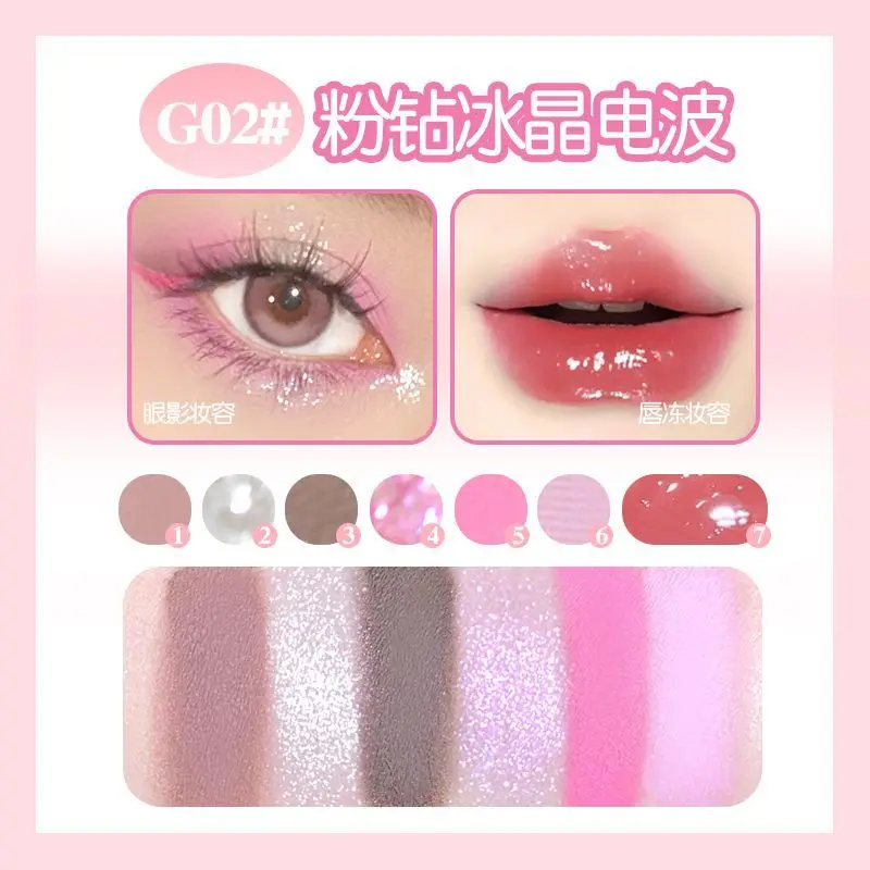 Paleta Cieni do Powiek z Delikatnym Połyskiem 6 Kolorów, Brokatowy Róż, Błyszczyk do Ust z Efektem Lustra, Szminka, Kompletny Zestaw do Lekkiego Makijażu, Matowy, Przenośny