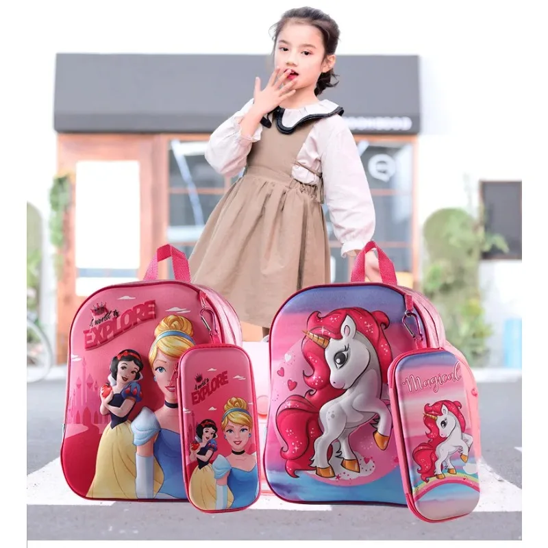 Disney Minnie Boys Girls Backpack School Bag Pencil Case Spiderman Kids Kindergarten Preschool School Bags High-capacity Light