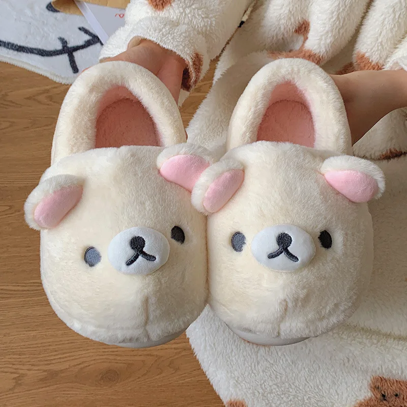 شباشب قطنية من Rilakkuma للجنسين للشتاء للاستخدام الداخلي والخارجي يمكن ارتداؤها ومضادة للانزلاق أحذية قطنية دافئة بتصميم لطيف للرجال والنساء