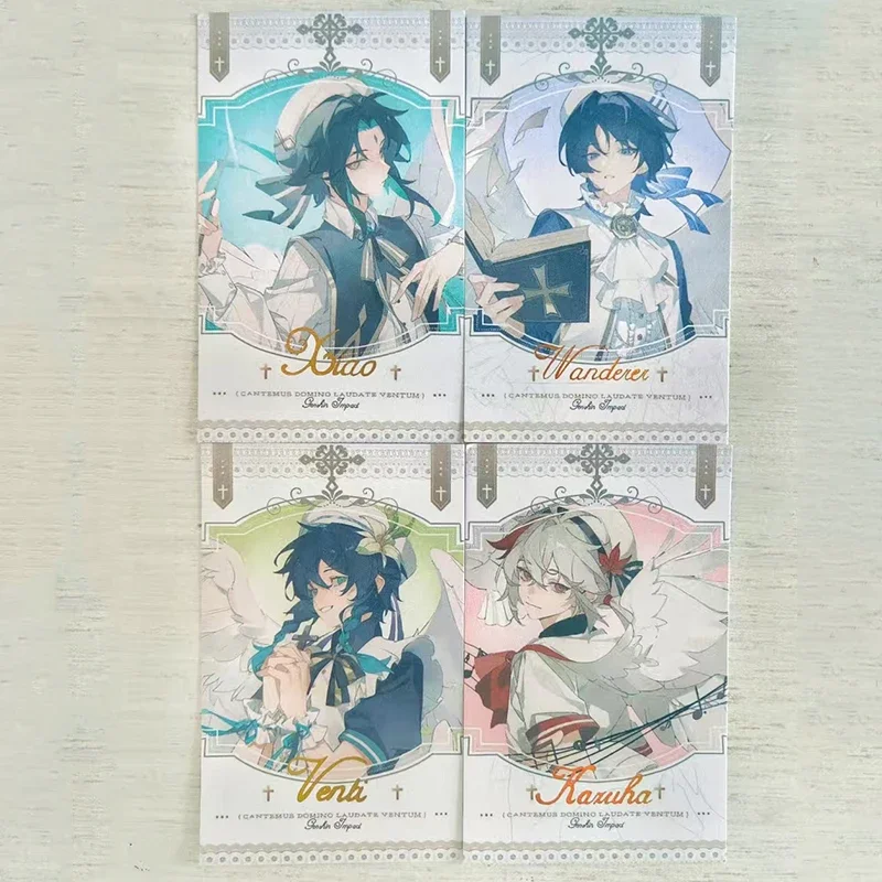 4Pcs/Set Anime Laser Card Wanderer Balladeer Xiao Barbatos Kaedehara Kazuha Cosplay Rounded Corners LOMO Card Postcard Kids Gift