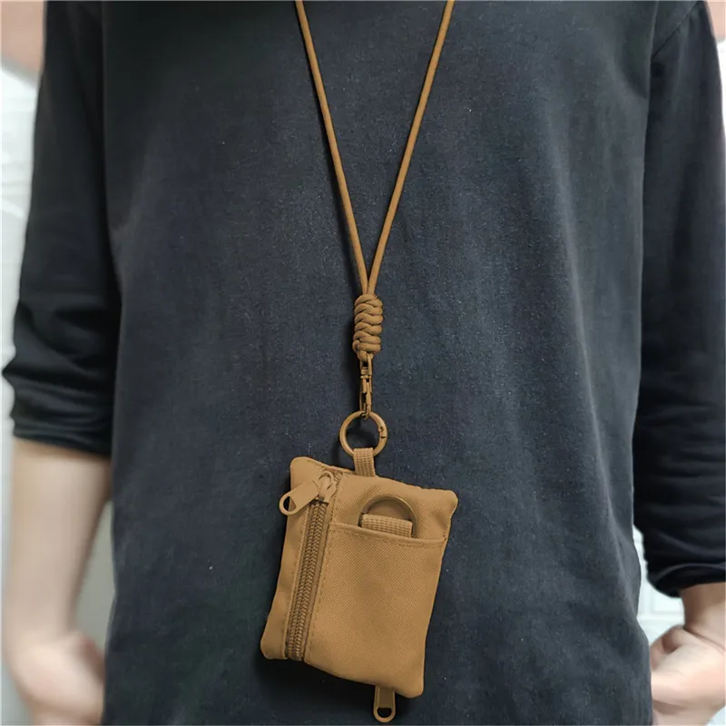 Original Japanese Casual Hanging Neck Mini Coin Card Holder Zipper Pouch Men and Women ins Key Small Bag with Lanyard