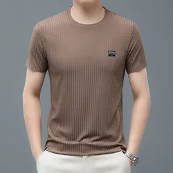 Fashion Casual Men Knitted T-shirt Streetwear Male Clothes Tees Summer New Breathable Short Sleeve Loose Basic Bottoming Tops