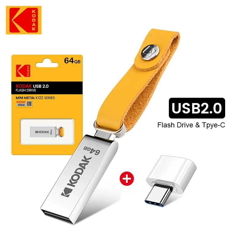 2 STKS KODAK USB 2.0 Pen Drive 32 GB 64 GB 128 GB K122 type-C Metalen USB Flash Drive Geheugen Freeshipping