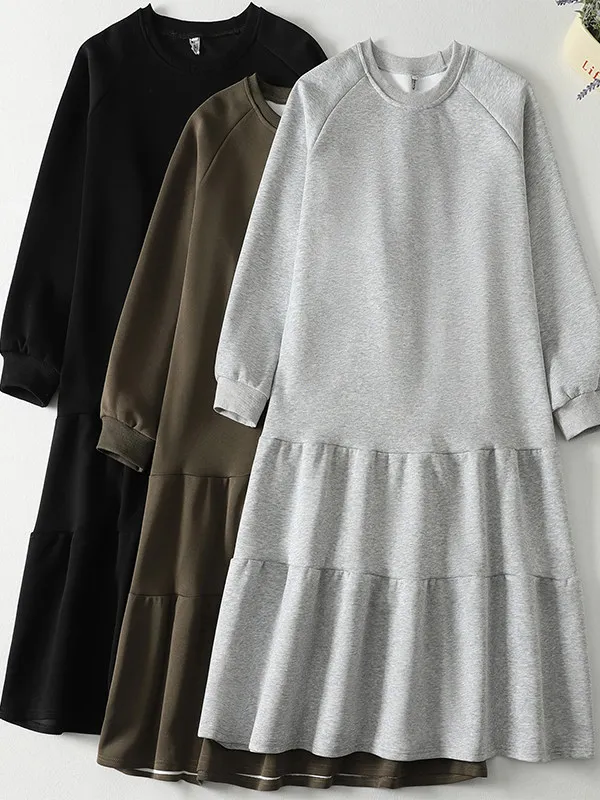 

Loose Fit round Neck Long Dress Fish Tail Gown Elegant Skirt over Knee Slimming Fish Tail Sweatshirt Dress Japanese Style Kni...