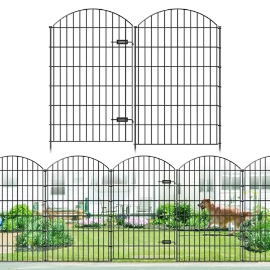 

Metal Garden Fence with Gate 48in H x 12.7ft (L) 1 Gate+ 4 Panels Dog Fence Border Fences Animal Barrier No Dig Garden Fencing