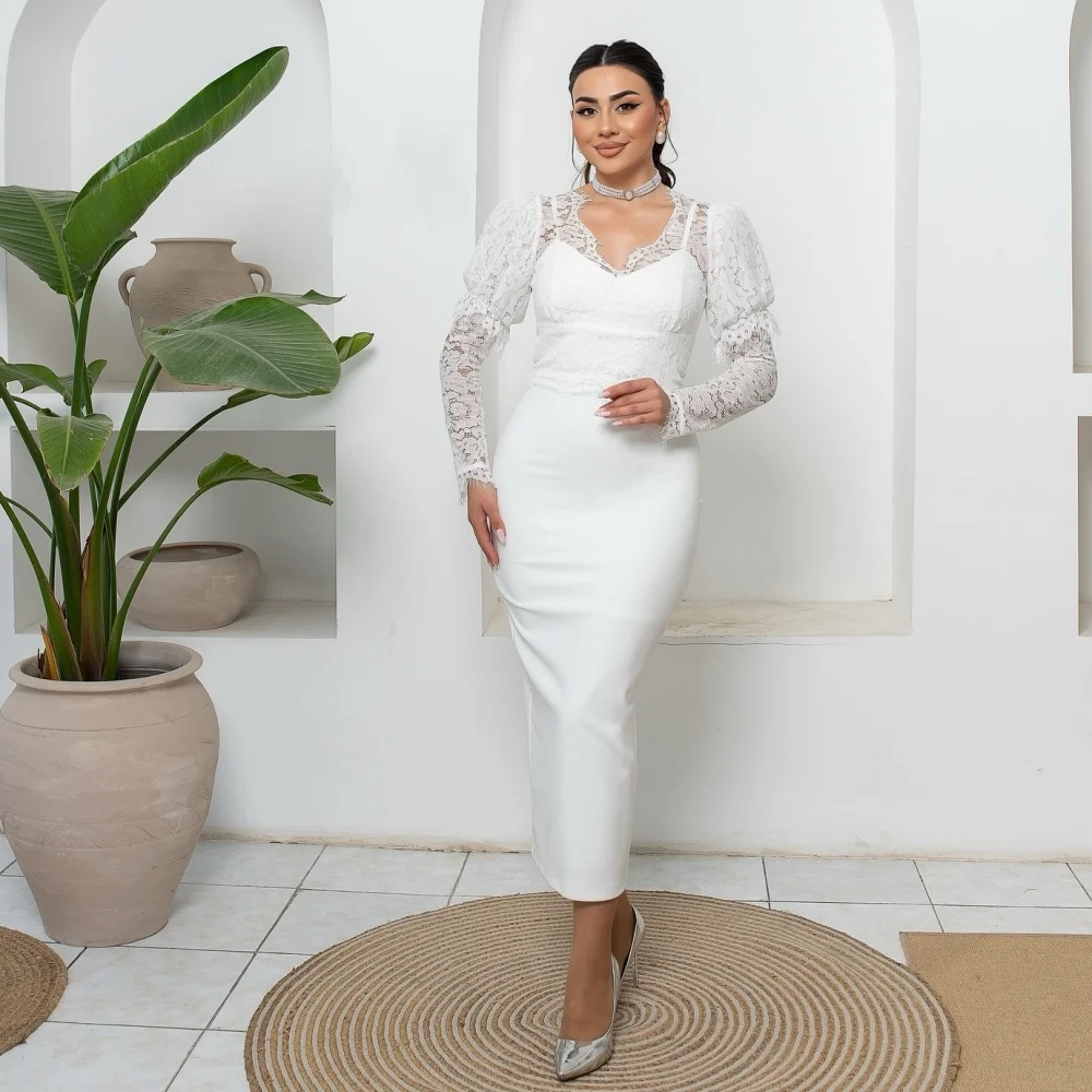 

Customized Jersey Lace Straight Midi Dresses Bespoke Occasion Classic Elegant Evening Gown Party Wedding Guest High Quality