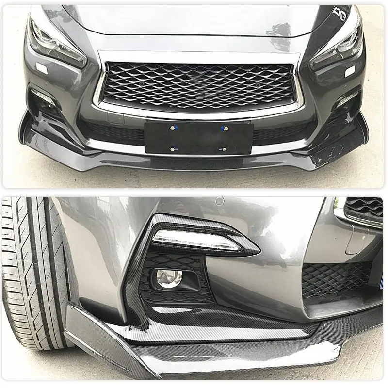 Car Front Bumper Fog Light Cover Trims Carbon Fiber for Infiniti Q50 Sport Sedan 2018 2019 Racing Front Canards Vents Body Kits
