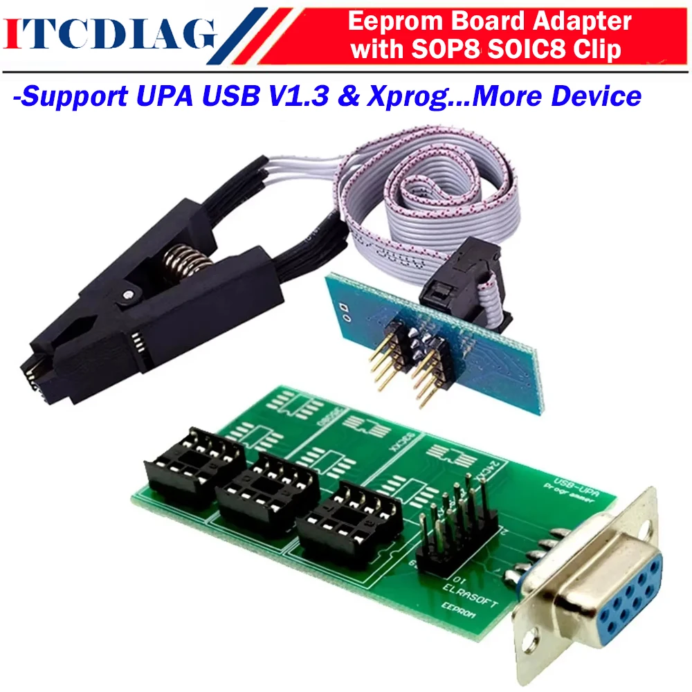 UPA USB V1.3 Xprog ECU Chip Tuning Programmer Eeprom Board Adapter with SOP8 SOIC8 Clip for 24CXX & 25 / 95XXX 93CXX 35080 Chips
