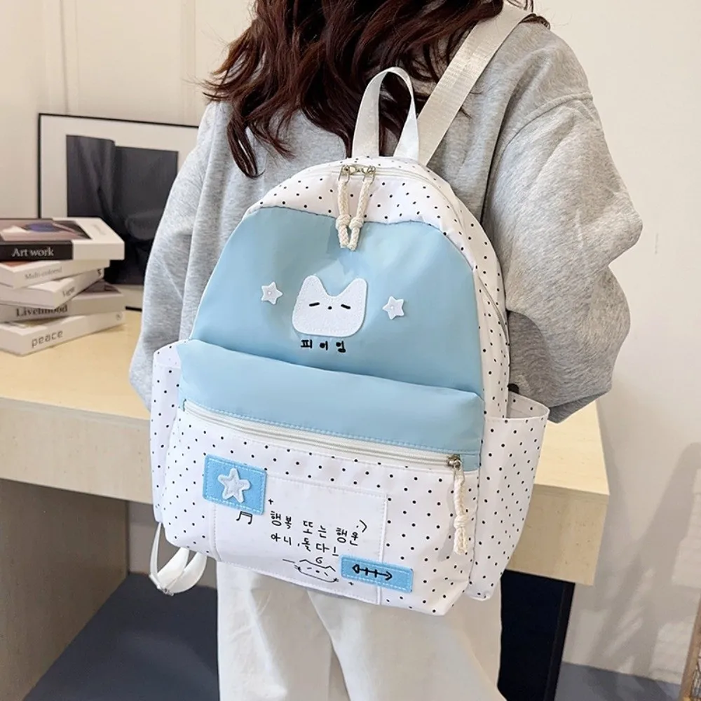 nova-mochila-escolar-de-bolinhas-para-gatos-leve-grande-capacidade-branca-multifuncional-desenho-animado