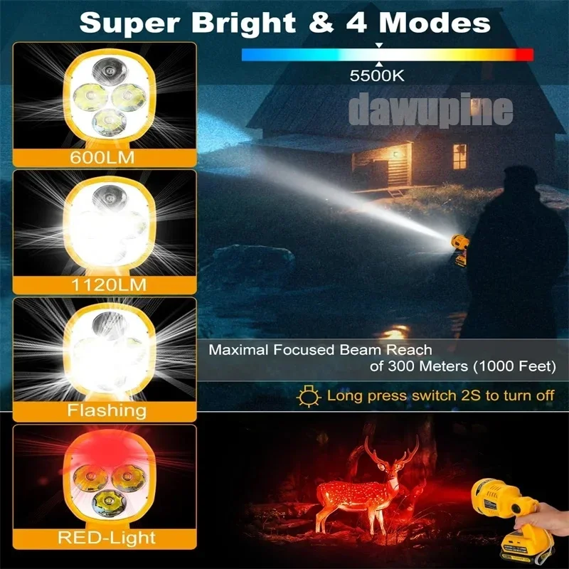 

DCB200 Outdoor Emergency Work Lights Portable Foldable LED Spotlight Flashlight for DeWalt 20V Li-ion Battery USB Type C Charger