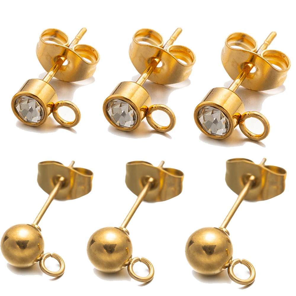 20pcs כדור נירוסטה ברינסטון עגיל הרבעה הודעות היפואלרגניות לולאה עם פרפר בחזרה עבור ממצאים