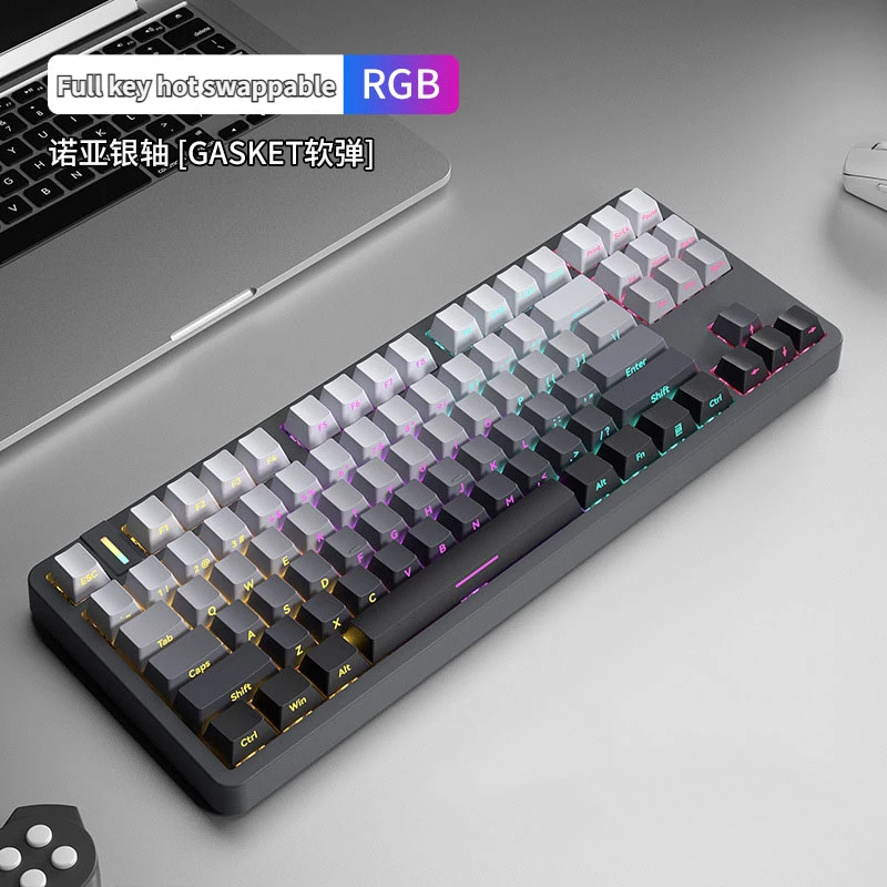 

Luxury Wired Silent Mechanical Keyboard 87 Keys White Light Backlit Hot-swappable Gamer Keyboard PBT Keycaps Side Engraved