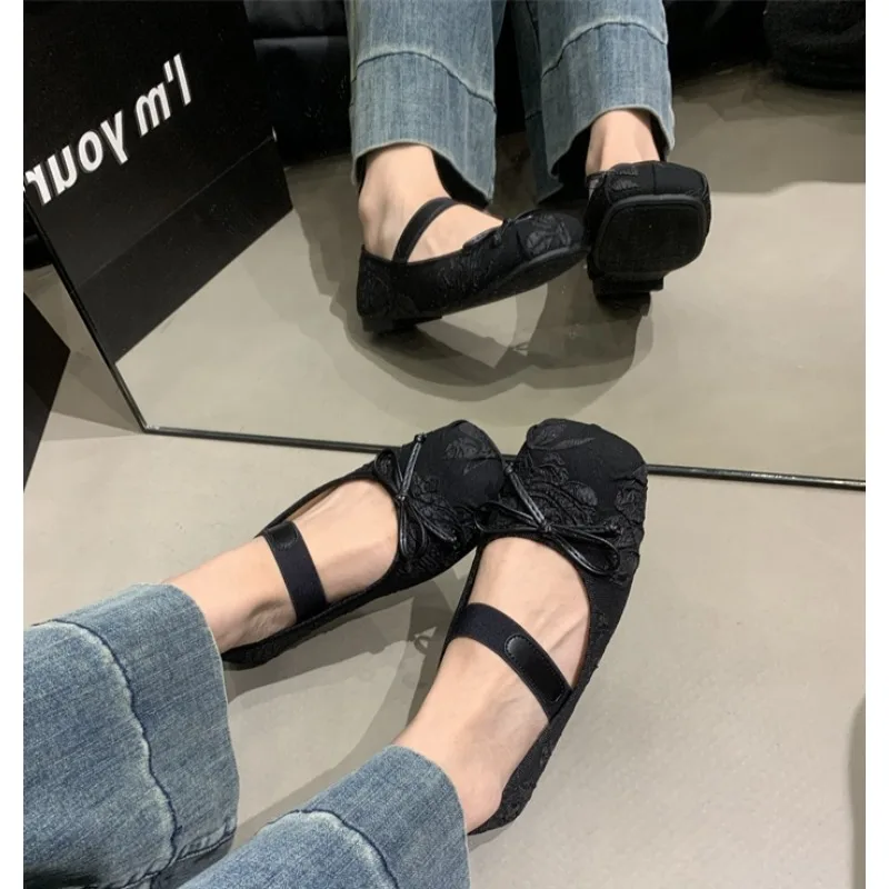 Fashion Ballet Shoes Women's 2024 Spring New Niche Personality Versatile Fashion Single Shoes Puff  Lace-up Dance  Flat Shoes