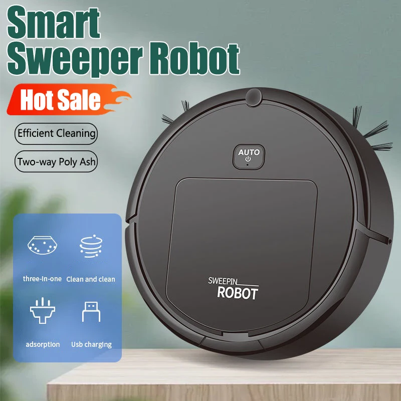 3 in 1 Smart Sweeper Fully Automatic Sweeping Robot USB Vacuum Cleaner Wet and Dry Cleaning Machine Household Appliances